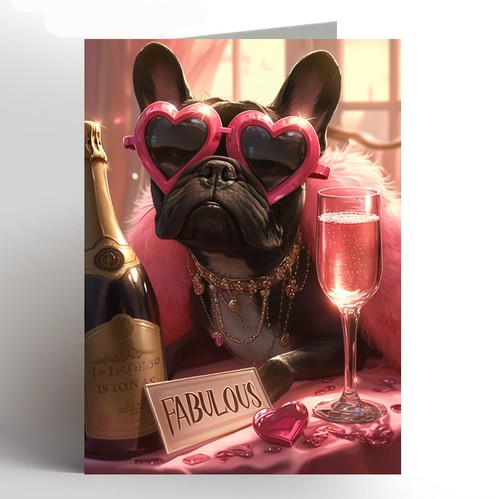 French bulldog birthday card - french,