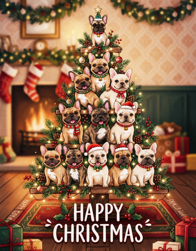 French bulldogs christmas tree - french,
