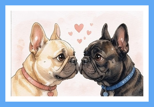 French bulldogs greeting - french, a5
