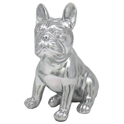 Silver french bulldog statue - french,